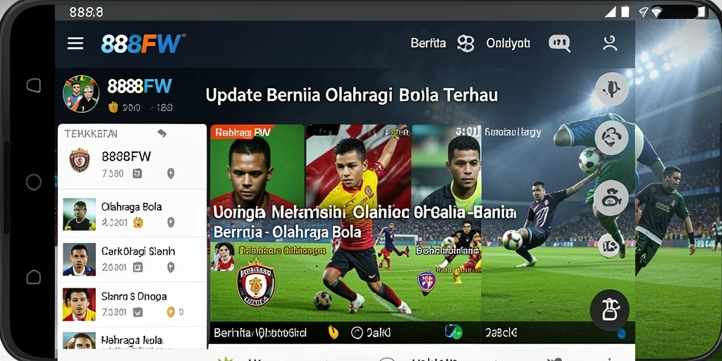 Tampilan utama 888FW menampilkan berita olahraga bola terbaru dan jadwal pertandingan.